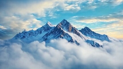 Obraz premium Majestic mountains rising above the clouds under a blue sky