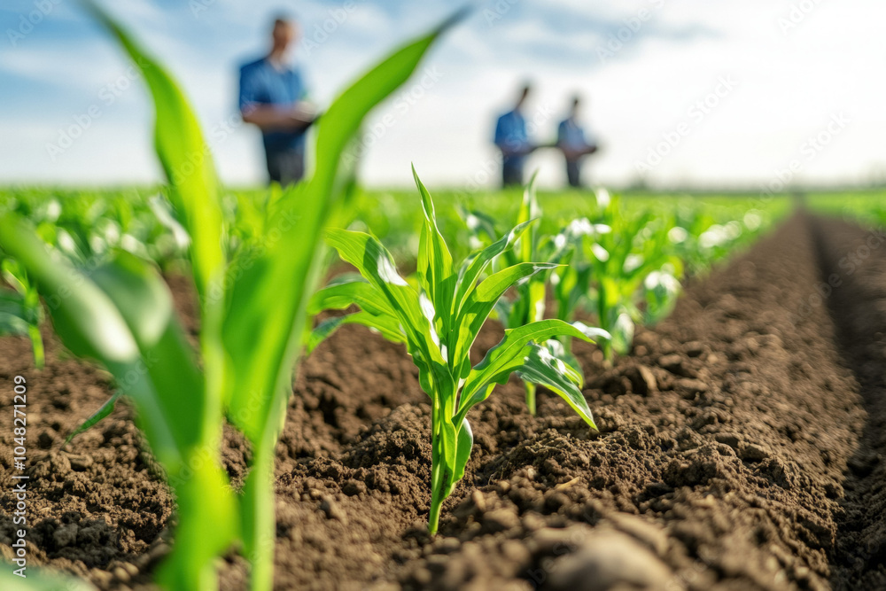 Canvas Prints Field Researchers Testing Nanotechnology-Enhanced Crop Treatments In A Farm Setting, Using Handheld Devices To Measure Growth And Soil Health At The Nanoscale