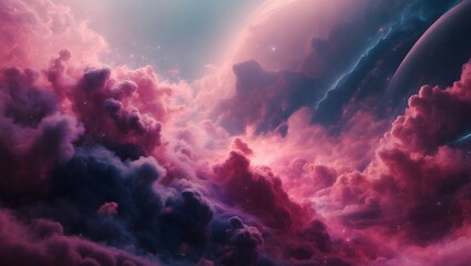 Colorful Cosmic Clouds Swirling in Deep Space With Distant Planets During a Breathtaking Nebula Event