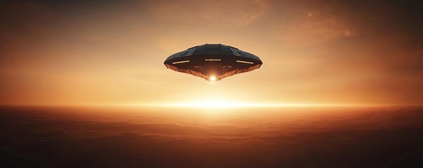 Spaceship descending towards an uncharted alien planet, dusty atmosphere and glowing horizon, sci-fi landing simulation