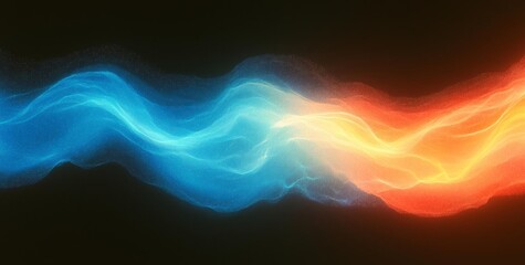 Obraz premium Hyber realistic photo of Vibrant rainbow, orange blue teal white psychedelic grainy gradient color flow wave on black background, music cover dance party poster design