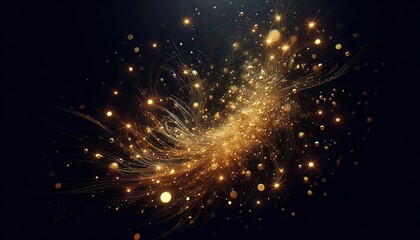 Obraz premium Golden Sparkling Abstract Light Trail on Dark Background. generator AI