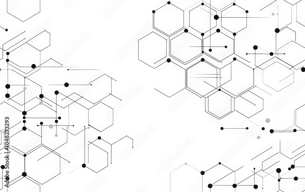 Poster seamless illustration, hexagonal background. digital geometric abstraction with lines and dots. geom