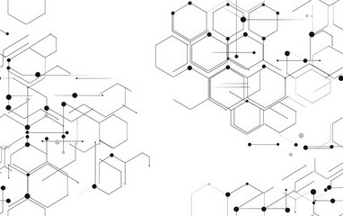 Obraz premium Seamless Illustration, hexagonal background. Digital geometric abstraction with lines and dots. Geometric abstract design. , isolated on white background, , copy space for text,