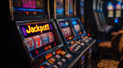 Wallpaper Illustrating A Neon-Lit Sign With The Word "Jackpot!" Against A Textured Black Background, Capturing The Essence Of Winning In Gambling