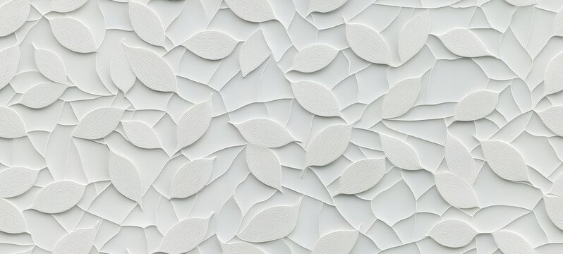 Seamless White geometric leaves 3d tiles texture Background banner panorama , isolated on white background, , copy space for text,