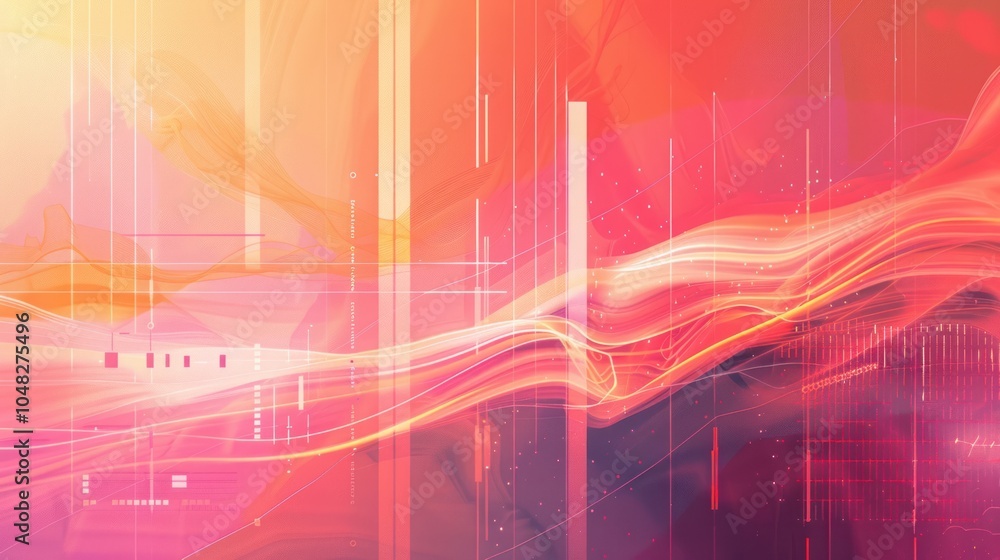 Wall mural abstract digital art with flowing lines, geometric shapes, and a gradient color scheme