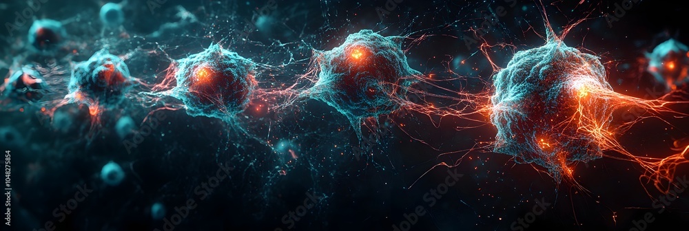 Poster captivating digital artwork depicting a dynamic flow of energy,with a vibrant network of luminous el