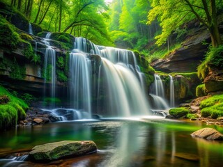 Obraz premium Serene Waterfall in West Virginia with Cascading Rocks Captured in Slow Shutter Speed for Stunning Natural Beauty