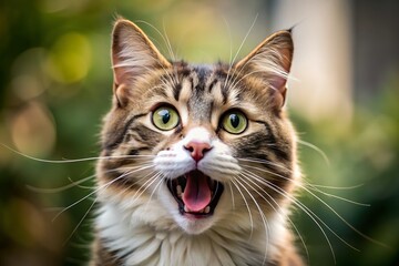 Image of Cute tiny hyper realistic American Bobtail Cat breed running, Anime full chibi body, fluffy, chibi, adorable, logo design, cartoon, cinematic lighting effect, charming, 3D vector art.