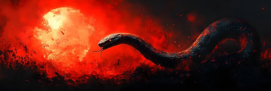 Coiled,Otherworldly Snake Slithering Through the Shadows of Mystery and Symbolism - A Captivating Serpentine Creature Evoking a Sense of Enigma,Spiritual Significance,and Primal Instinct.