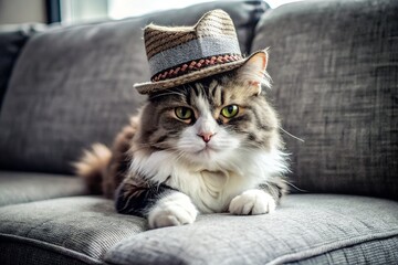 Obraz premium Image of Cute tiny hyper realistic American Bobtail Cat breed running, Anime full chibi body, fluffy, chibi, adorable, logo design, cartoon, cinematic lighting effect, charming, 3D vector art.