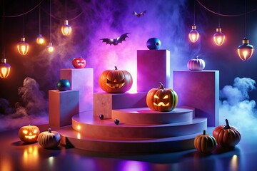 Spooky Halloween Podium for E-commerce Fashion Promotion and Product Presentation Background