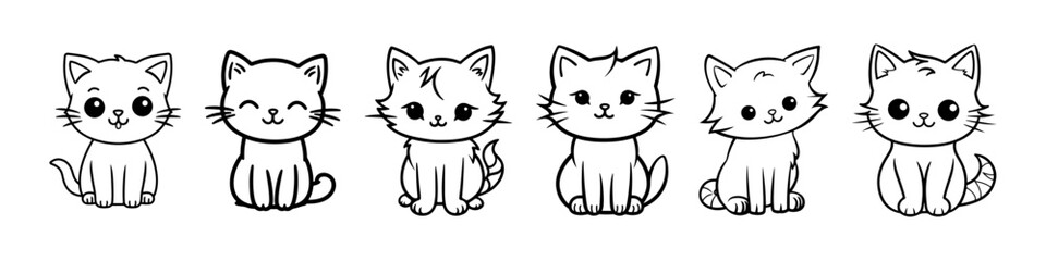 Fototapeta premium Coloring book page set of kitten for baby vector isolated on white background