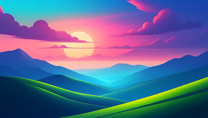 Obraz premium epic fantasy landscape vibrant sky valleys hills mythical skies