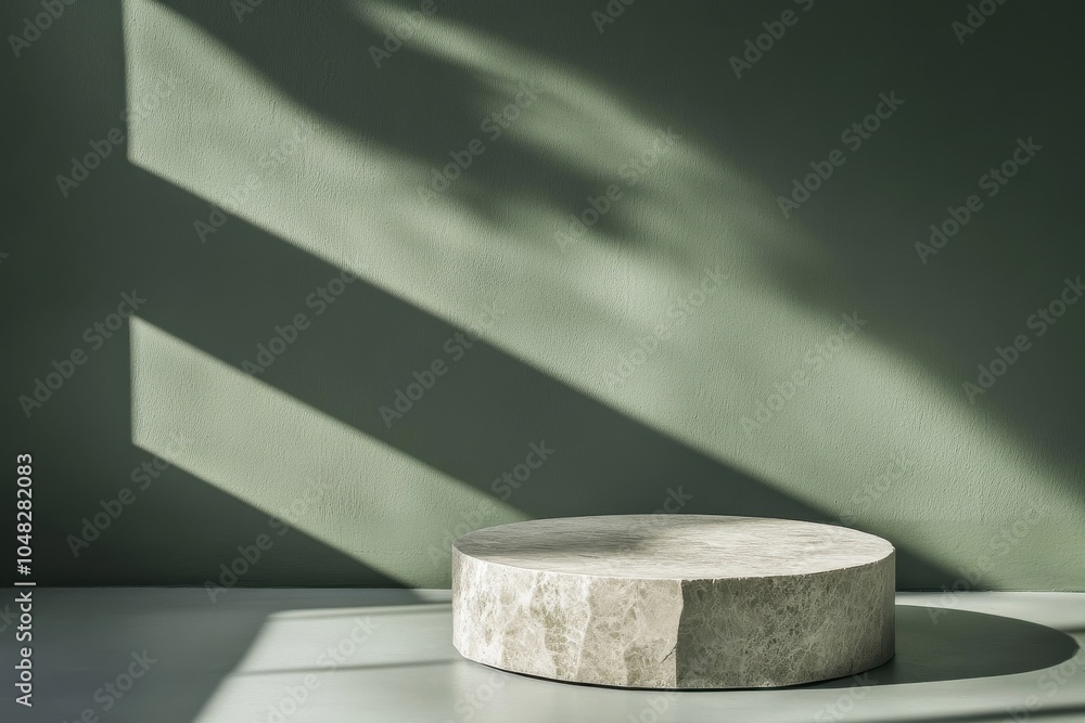 Poster elegant stone pedestal for exhibiting objects against a soft green backdrop, creating a sophisticate