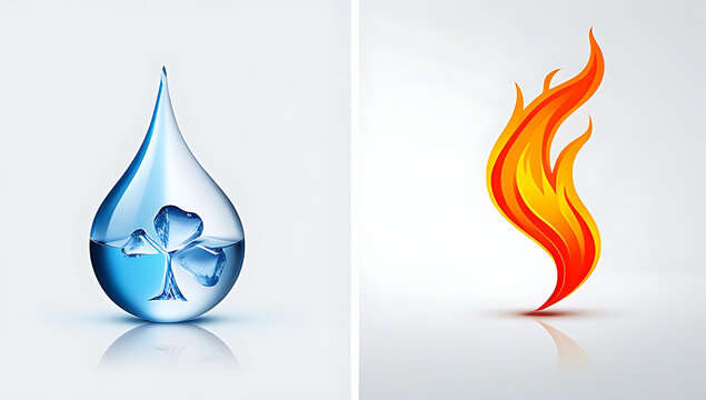 fire ice concept representing peace vs war joy vs sorrow beauty vs ugliness
