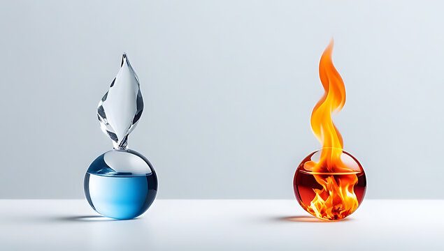 fire ice concept representing peace vs war joy vs sorrow beauty vs ugliness