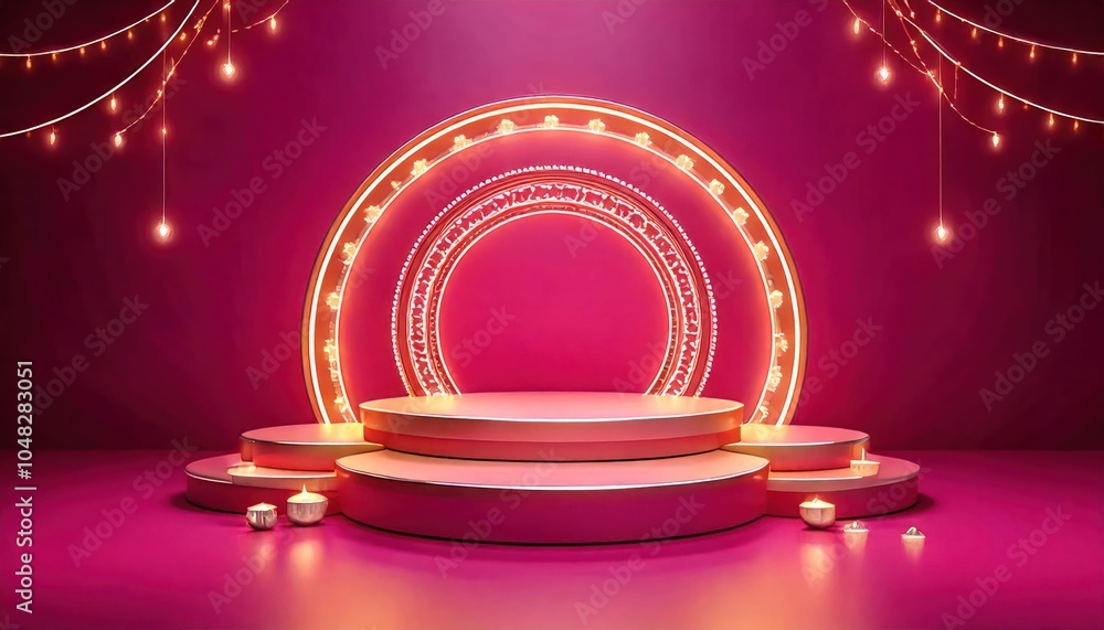Poster abstract concept for a modern backdrop with elements like abstract lamps on the podiums