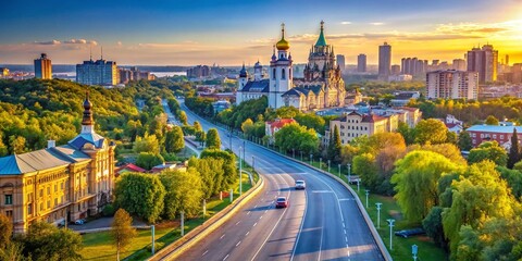 Obraz premium Stunning Cityscape View of Rostov on Don from the Road with High Depth of Field for Landscape Photography