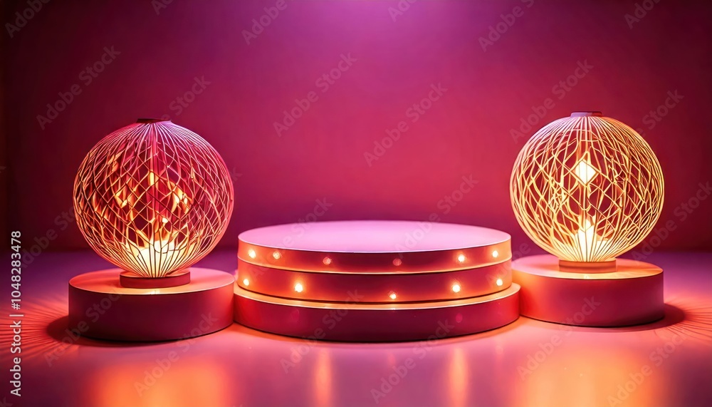 Poster abstract concept for a modern backdrop with elements like abstract lamps on the podiums