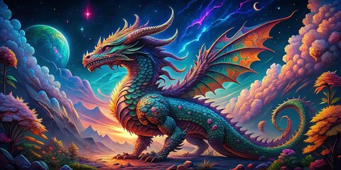 Fototapeta premium Stunning Dragon Pixel Art: High Dynamic Range Generative AI Artwork for Fantasy Lovers