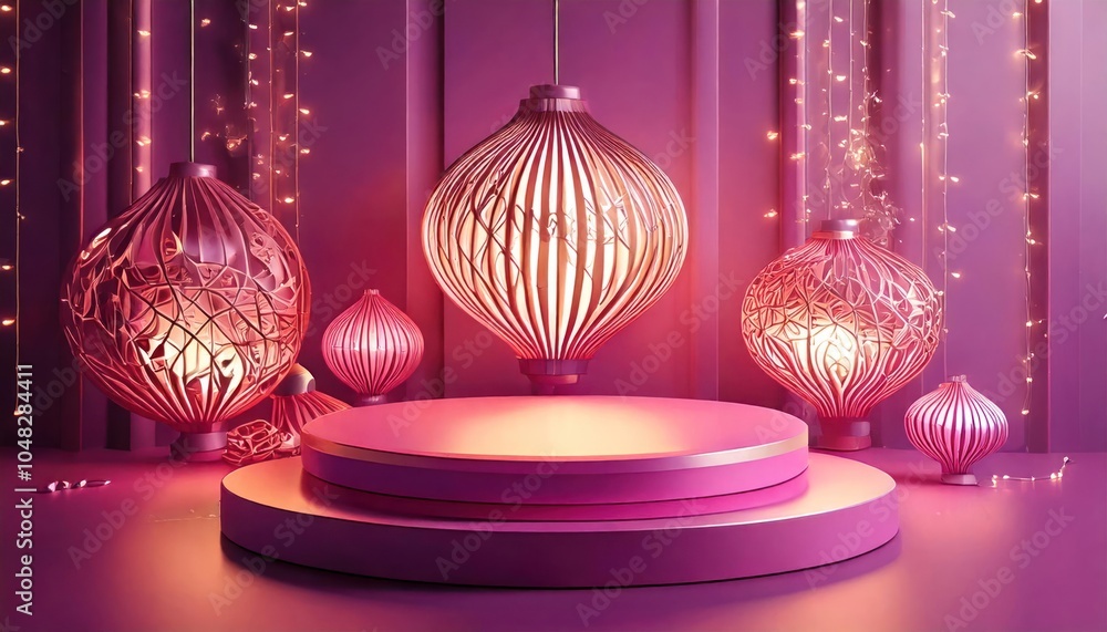 Poster abstract concept for a modern backdrop with elements like abstract lamps on the podiums