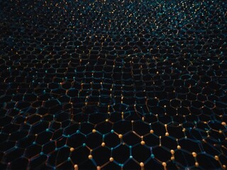 Obraz premium A network of thin luminescent lines connecting bright dots with a clear unobstructed area for text