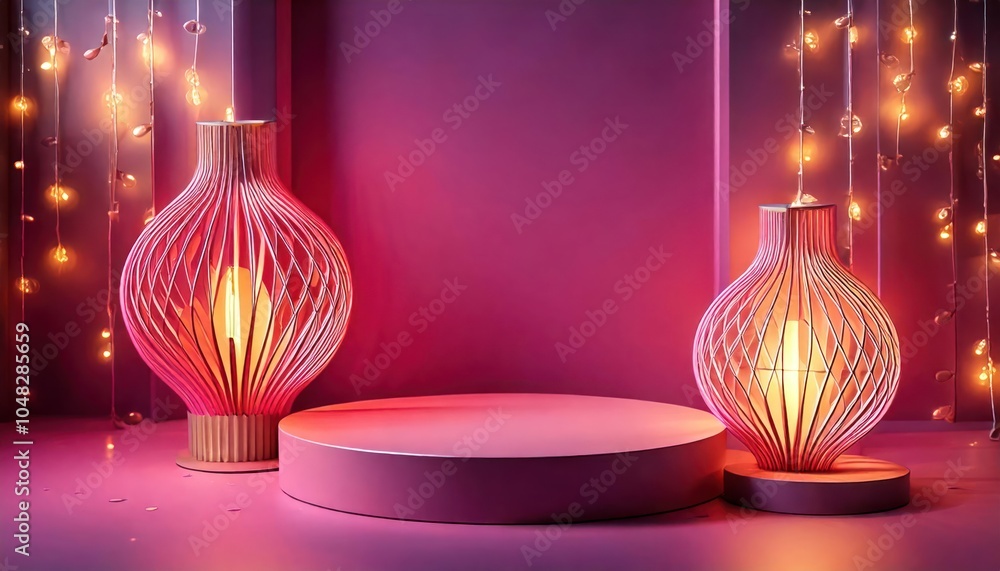 Poster abstract concept for a modern backdrop with elements like abstract lamps on the podiums
