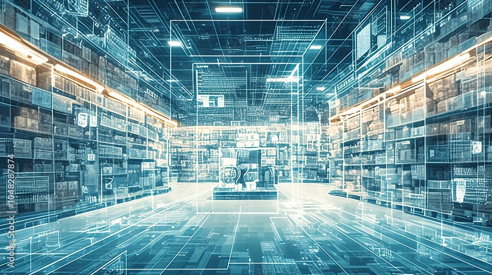 Aufkleber a futuristic server room digitally rendered, illustrating data racks and network infrastructure with
