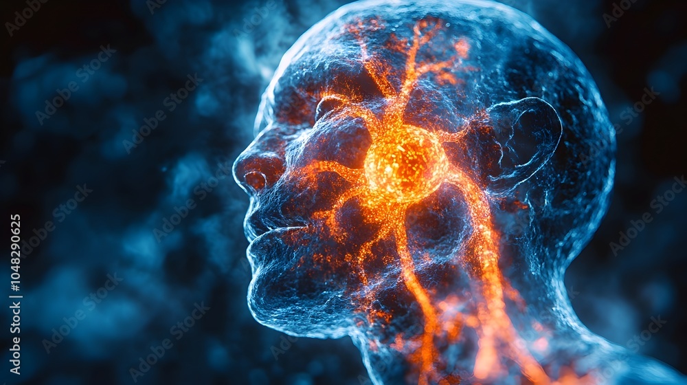 Poster Futuristic neural network brain glowing and pulsing with energy within a cosmic,digital universe. Represents the power of intelligence,machine learning,and the complexity of the human mind.