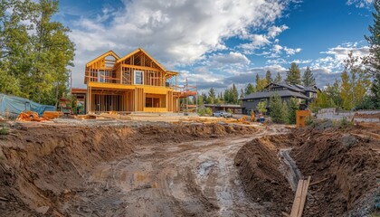 Zoom lens captures the dynamic construction of a new house.
