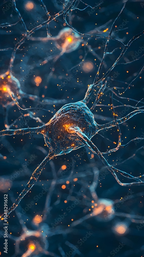 Poster interconnected neuron pathways symbolizing the complex knowledge in the human mind