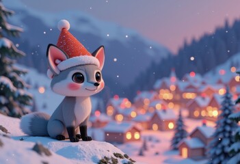 Merry Christmas mini cute foxes wear xmas hat