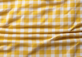 Vintage yellow Gingham Tablecloth Fabric Seamless Pattern Texture for Kitchen and Picnic Design