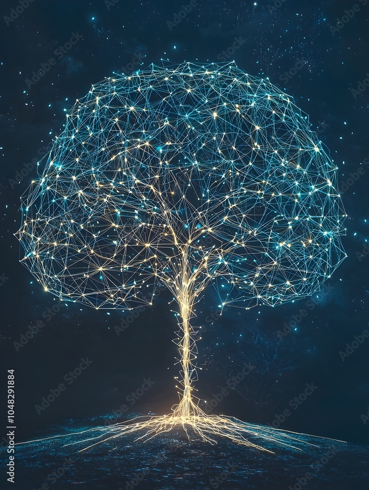 Poster expansive digital mind map representing the interconnectedness of knowledge and information