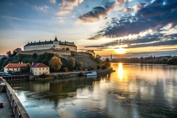 Sunrise Over Petrovaradin Fortress in Novi Sad, Serbia - Scenic View with Copy Space for Text