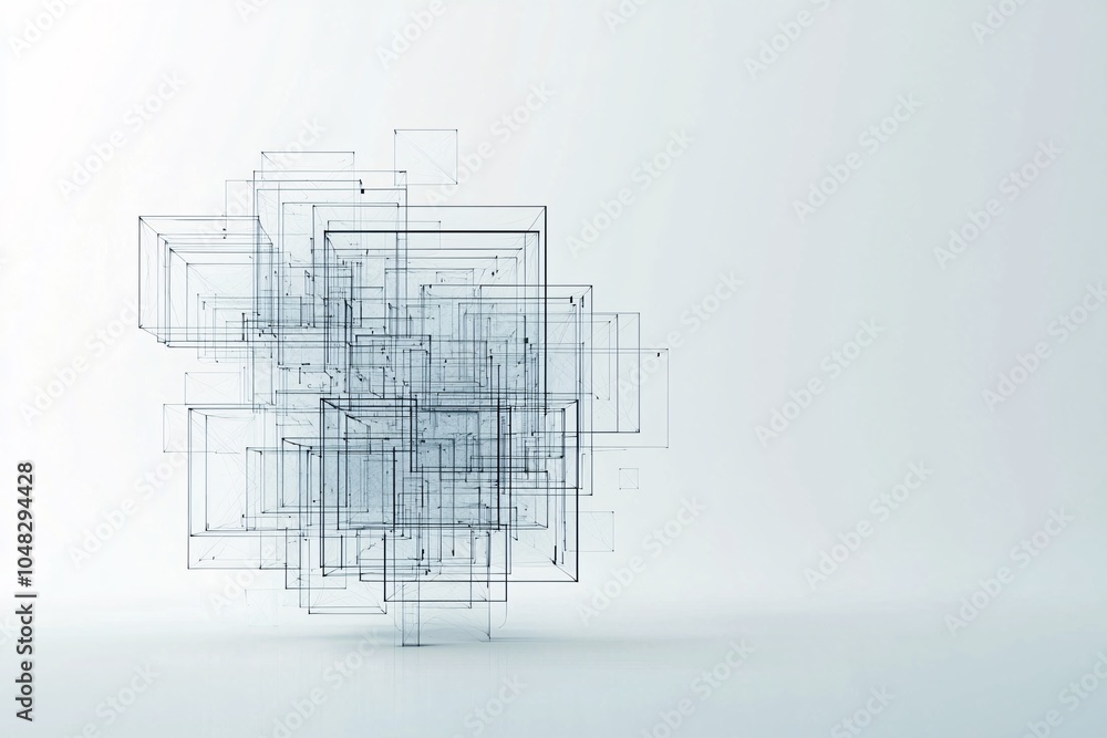 Poster abstract 3d wireframe structure of a website layout, futuristic web development visualization, digit