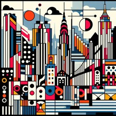 Abstract composition of New York. Vibrant abstract geometric pop art illustration.