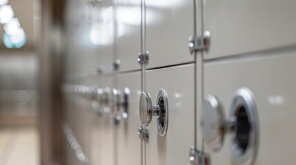 Row of modern and secure lockers, perfect for storing personal belongings. The image evokes feelings of safety and organization