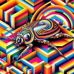 Abstract composition with a cockroach. Vibrant abstract geometric pop art illustration.