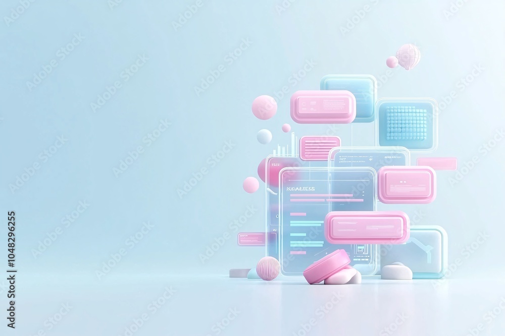 Poster futuristic 3d web components floating in a virtual space, innovative web design concept, cutting-edg