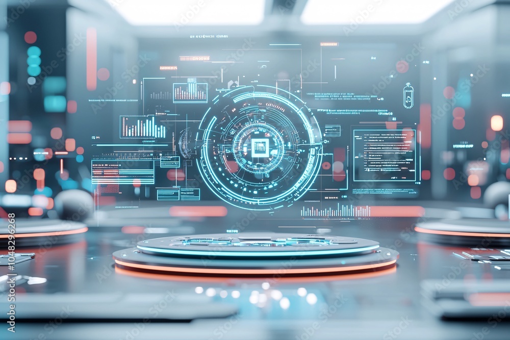 Poster futuristic 3d web components floating in a virtual space, innovative web design concept, cutting-edg