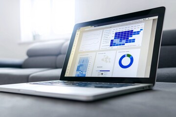 Fototapeta premium Laptop displaying a content management system (CMS) interface, website backend design, seamless content creation.