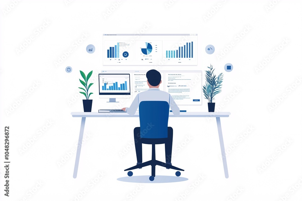 Poster user accessing a website s backend with a dashboard full of analytics, data-driven web management, u