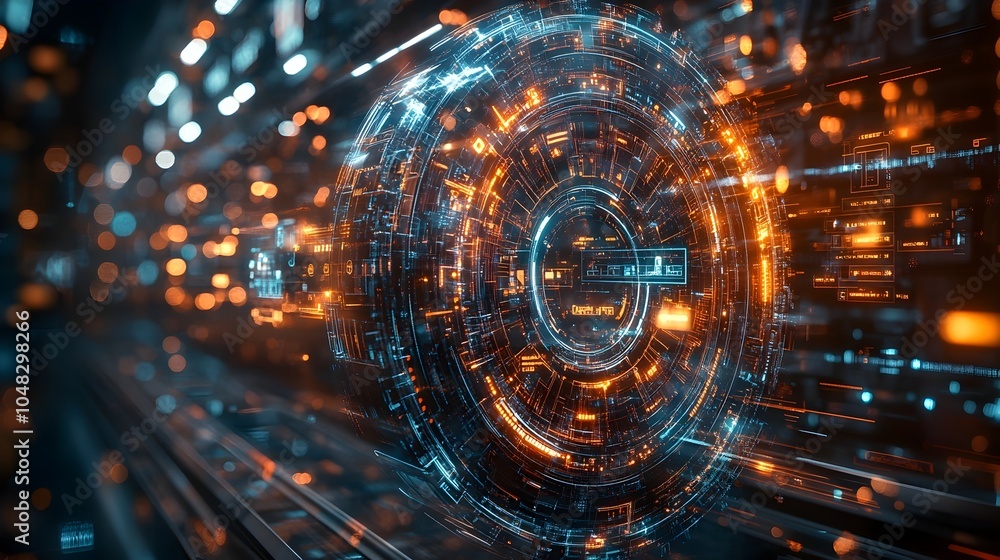 Poster Mesmerizing Futuristic Digital Portal Illuminating Cosmic Realms of Infinite Possibilities. Captivating abstract technological landscape with intricate patterns,vibrant colors.