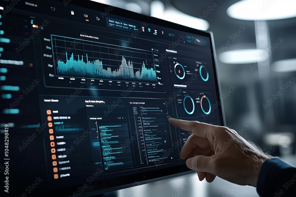 Poster Animated dashboard with real-time website traffic analytics, live data visualization, web performance monitoring.