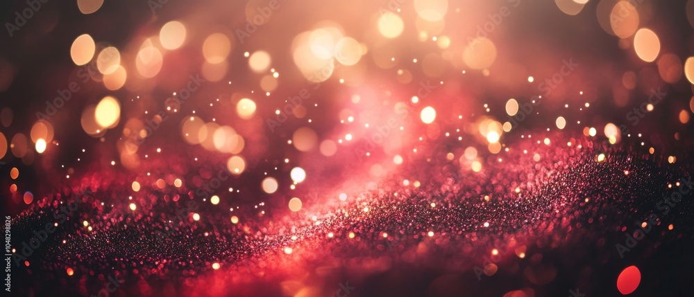 Aufkleber sparkling abstract background with glowing bokeh lights and glittering particles in warm red and gol