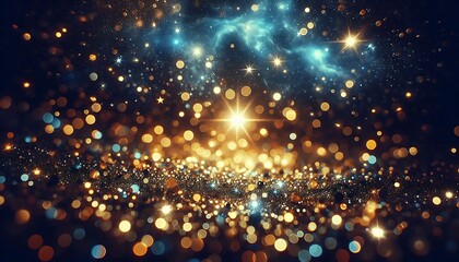 Fototapeta premium Magical Starry Night Sky with Golden Bokeh Lights. generator AI