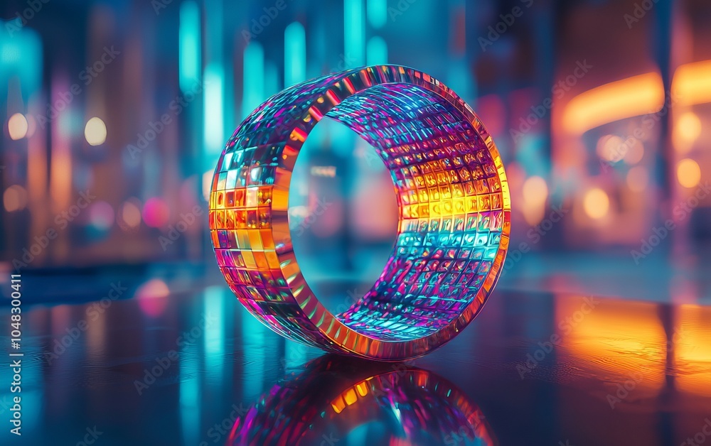 Poster futuristic glowing ring with code and data abstract